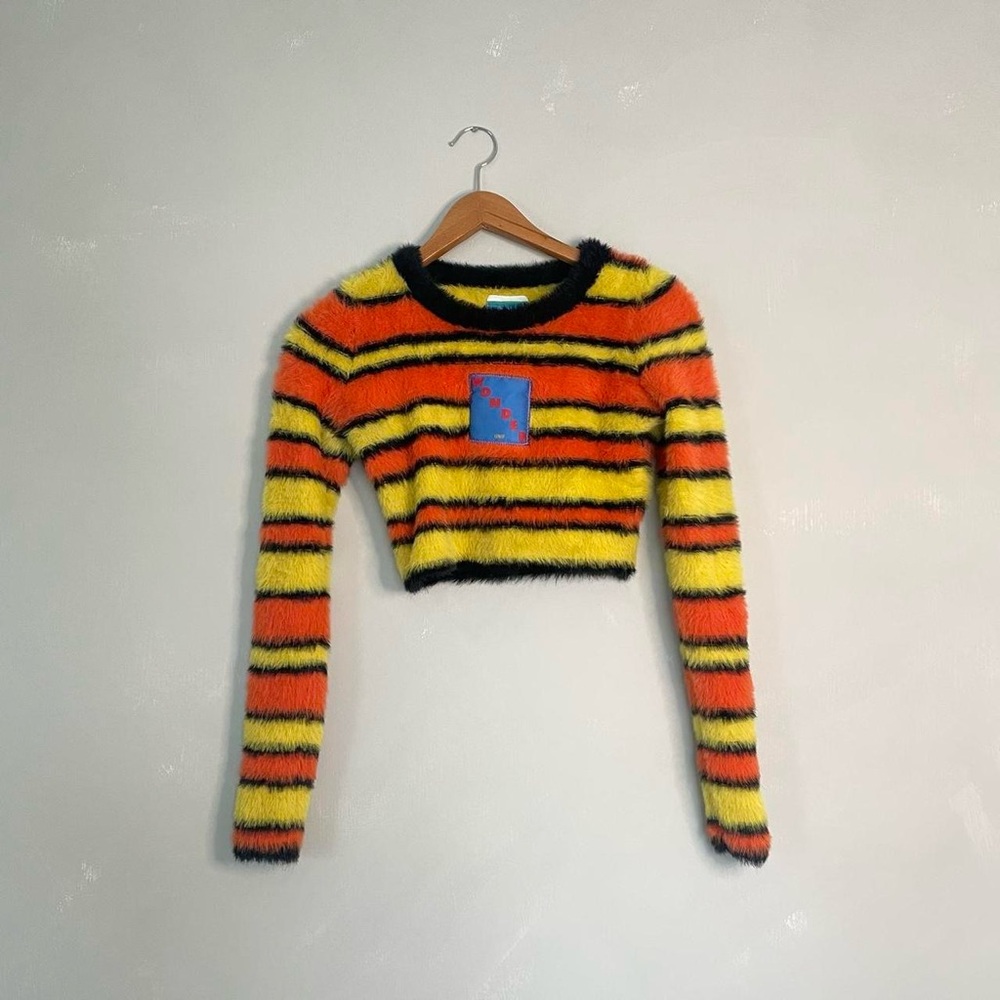 UNIF Striped Fuzzy Crop Top - Orange and Yellow